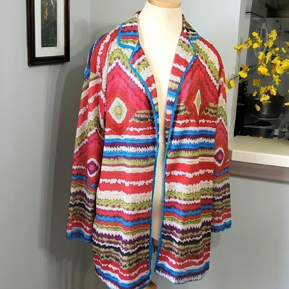 Misslook open net colorful jacket. Size XL. Tourqwise piping .